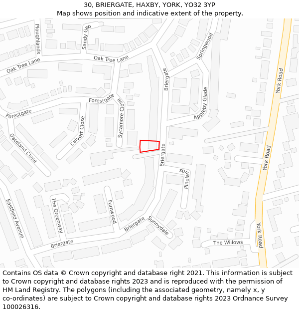 30, BRIERGATE, HAXBY, YORK, YO32 3YP: Location map and indicative extent of plot