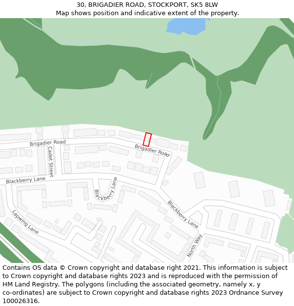 30, BRIGADIER ROAD, STOCKPORT, SK5 8LW: Location map and indicative extent of plot