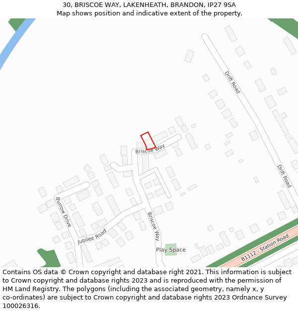 30, BRISCOE WAY, LAKENHEATH, BRANDON, IP27 9SA: Location map and indicative extent of plot
