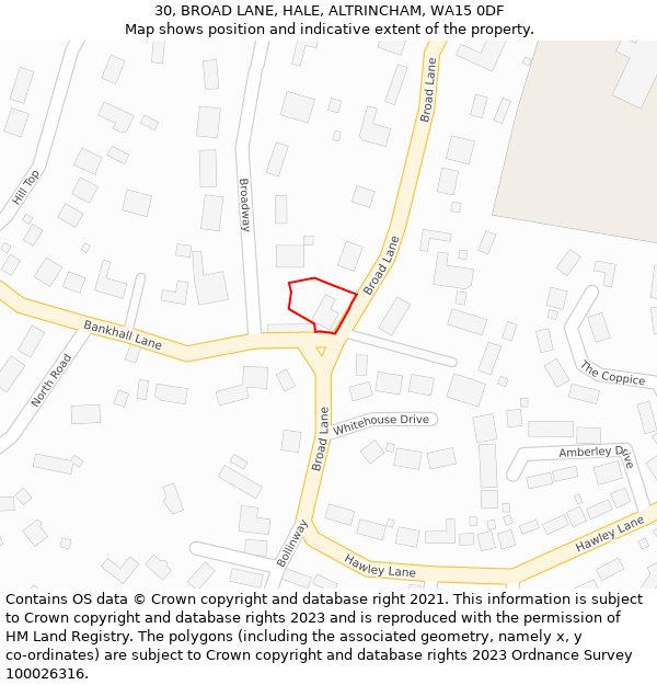 30, BROAD LANE, HALE, ALTRINCHAM, WA15 0DF: Location map and indicative extent of plot