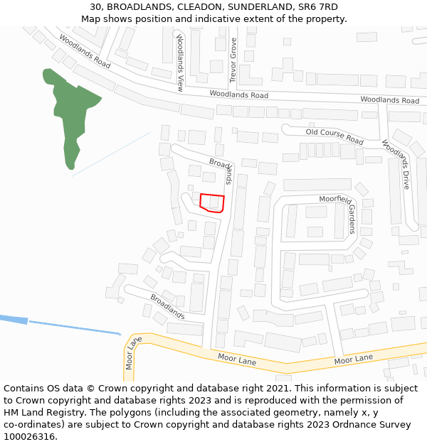 30, BROADLANDS, CLEADON, SUNDERLAND, SR6 7RD: Location map and indicative extent of plot