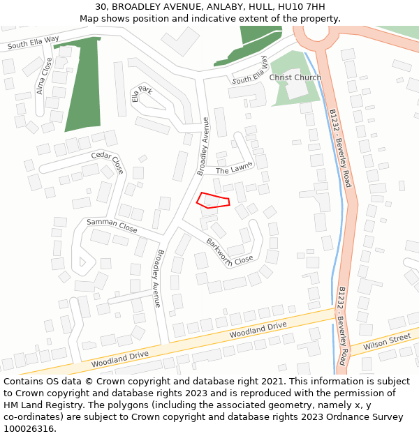 30, BROADLEY AVENUE, ANLABY, HULL, HU10 7HH: Location map and indicative extent of plot