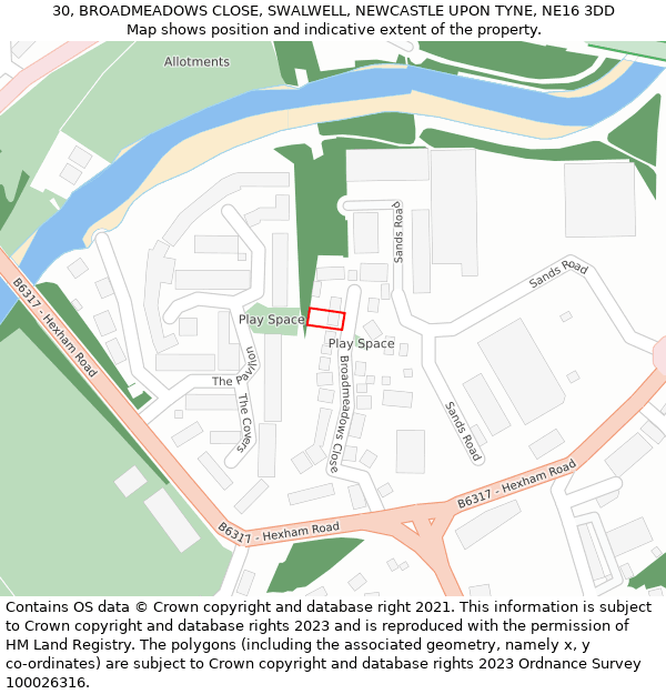 30, BROADMEADOWS CLOSE, SWALWELL, NEWCASTLE UPON TYNE, NE16 3DD: Location map and indicative extent of plot