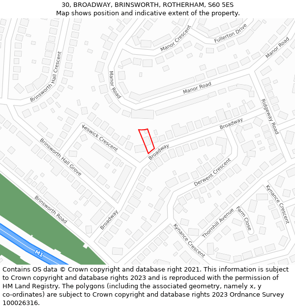 30, BROADWAY, BRINSWORTH, ROTHERHAM, S60 5ES: Location map and indicative extent of plot