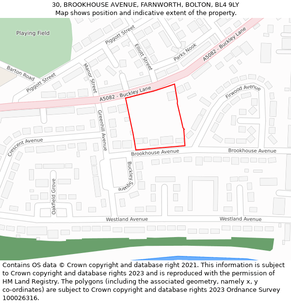 30, BROOKHOUSE AVENUE, FARNWORTH, BOLTON, BL4 9LY: Location map and indicative extent of plot