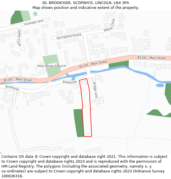 30, BROOKSIDE, SCOPWICK, LINCOLN, LN4 3PA: Location map and indicative extent of plot