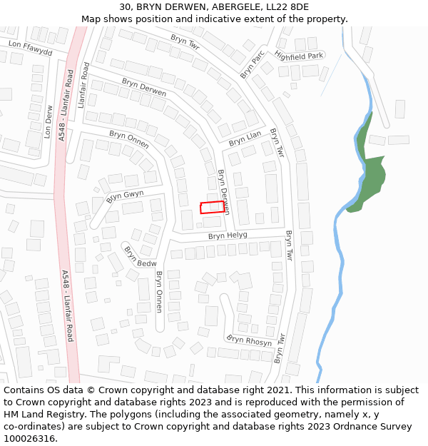 30, BRYN DERWEN, ABERGELE, LL22 8DE: Location map and indicative extent of plot