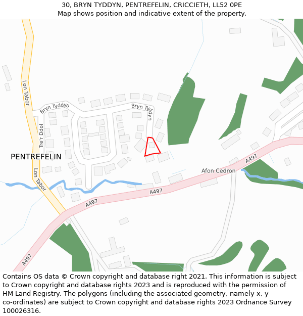 30, BRYN TYDDYN, PENTREFELIN, CRICCIETH, LL52 0PE: Location map and indicative extent of plot