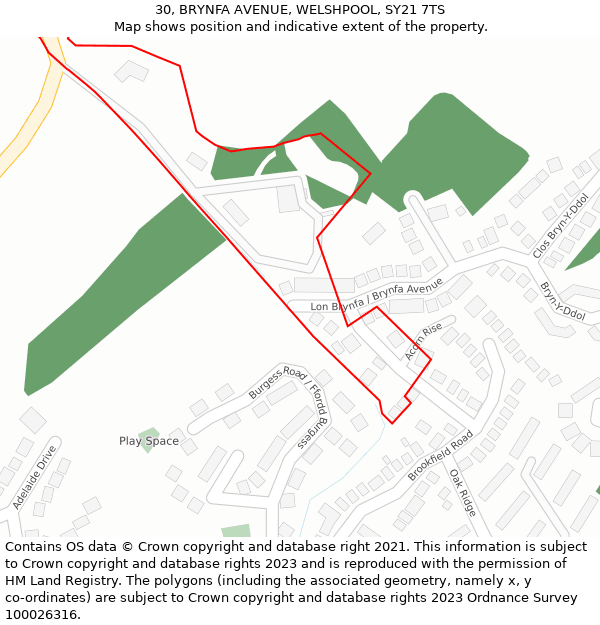 30, BRYNFA AVENUE, WELSHPOOL, SY21 7TS: Location map and indicative extent of plot