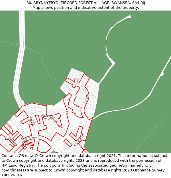 30, BRYNHYFRYD, TIRCOED FOREST VILLAGE, SWANSEA, SA4 9JJ: Location map and indicative extent of plot