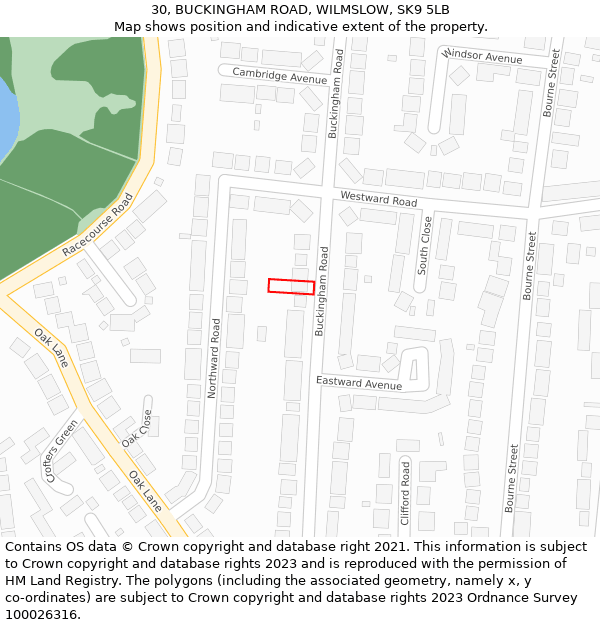 30, BUCKINGHAM ROAD, WILMSLOW, SK9 5LB: Location map and indicative extent of plot