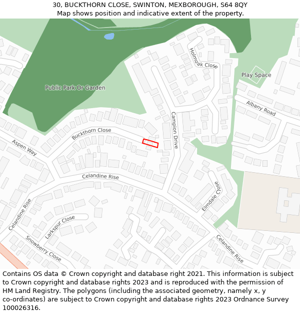 30, BUCKTHORN CLOSE, SWINTON, MEXBOROUGH, S64 8QY: Location map and indicative extent of plot