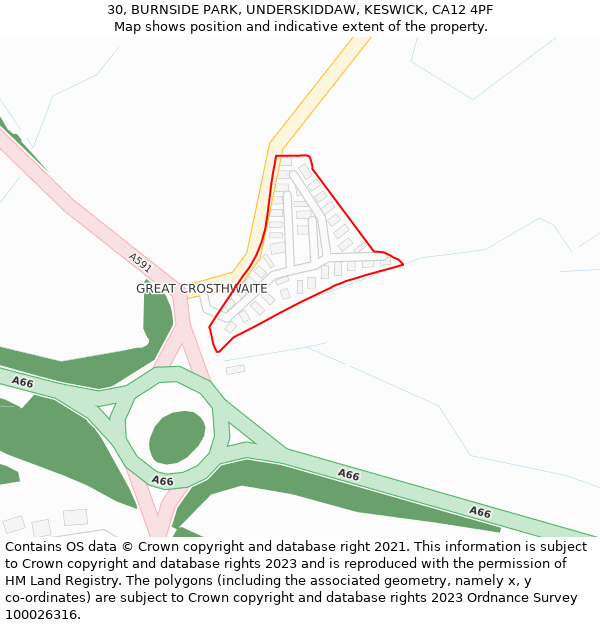 30, BURNSIDE PARK, UNDERSKIDDAW, KESWICK, CA12 4PF: Location map and indicative extent of plot