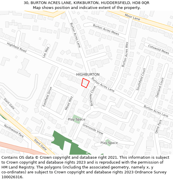 30, BURTON ACRES LANE, KIRKBURTON, HUDDERSFIELD, HD8 0QR: Location map and indicative extent of plot