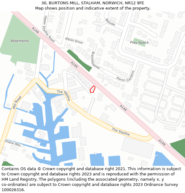 30, BURTONS MILL, STALHAM, NORWICH, NR12 9FE: Location map and indicative extent of plot