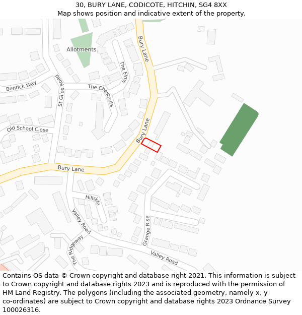 30, BURY LANE, CODICOTE, HITCHIN, SG4 8XX: Location map and indicative extent of plot