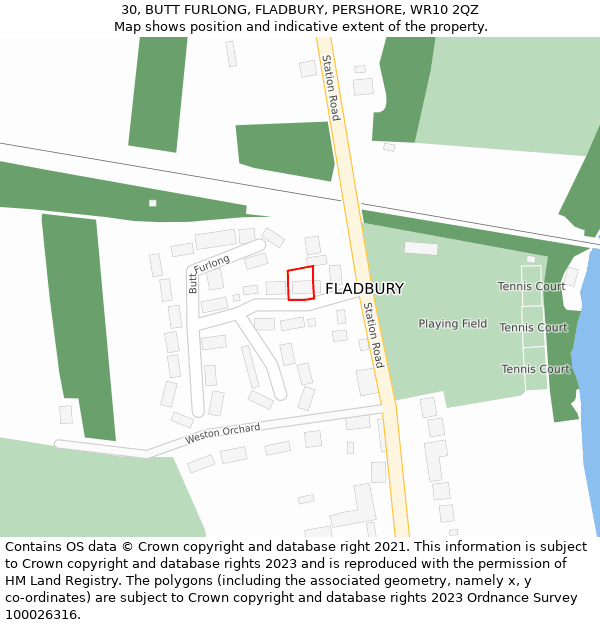 30, BUTT FURLONG, FLADBURY, PERSHORE, WR10 2QZ: Location map and indicative extent of plot