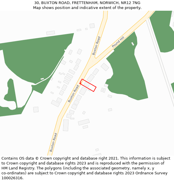 30, BUXTON ROAD, FRETTENHAM, NORWICH, NR12 7NG: Location map and indicative extent of plot