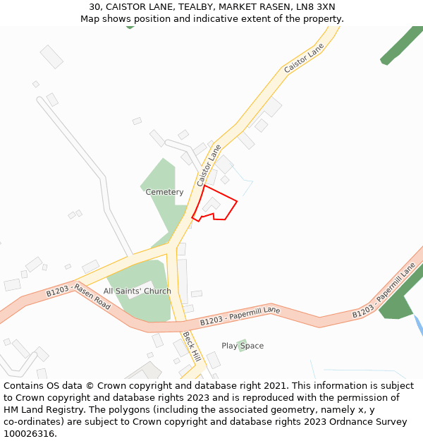 30, CAISTOR LANE, TEALBY, MARKET RASEN, LN8 3XN: Location map and indicative extent of plot