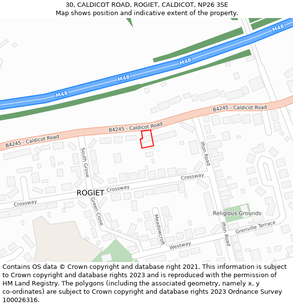 30, CALDICOT ROAD, ROGIET, CALDICOT, NP26 3SE: Location map and indicative extent of plot