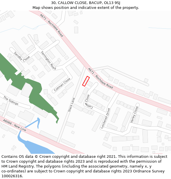 30, CALLOW CLOSE, BACUP, OL13 9SJ: Location map and indicative extent of plot