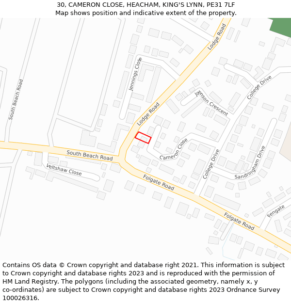 30, CAMERON CLOSE, HEACHAM, KING'S LYNN, PE31 7LF: Location map and indicative extent of plot