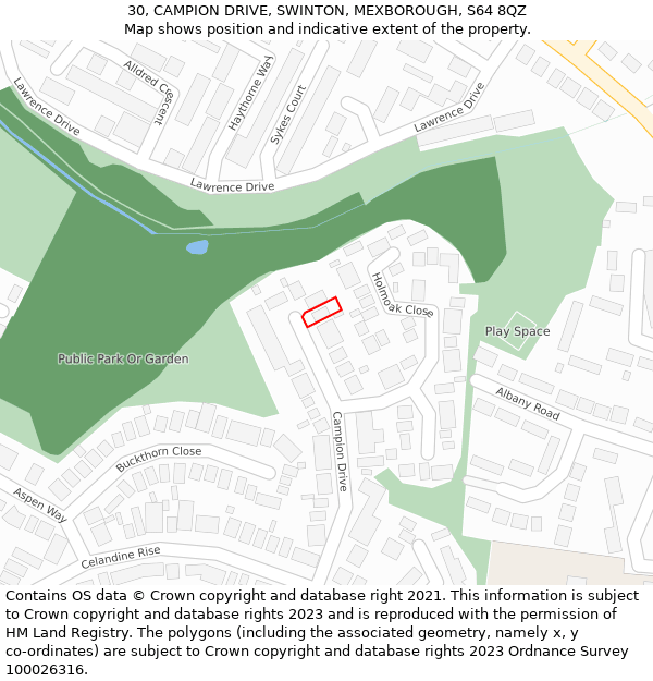 30, CAMPION DRIVE, SWINTON, MEXBOROUGH, S64 8QZ: Location map and indicative extent of plot