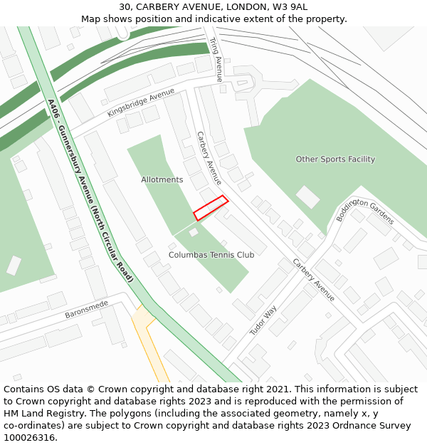 30, CARBERY AVENUE, LONDON, W3 9AL: Location map and indicative extent of plot