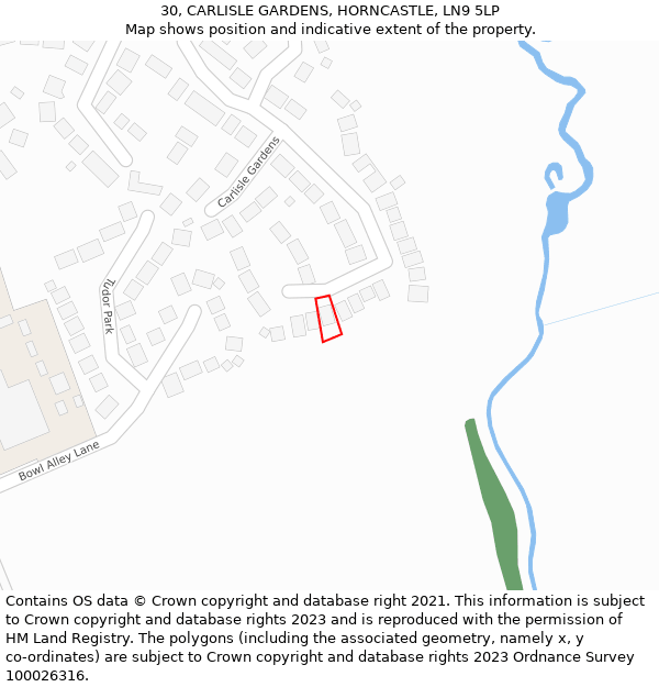 30, CARLISLE GARDENS, HORNCASTLE, LN9 5LP: Location map and indicative extent of plot