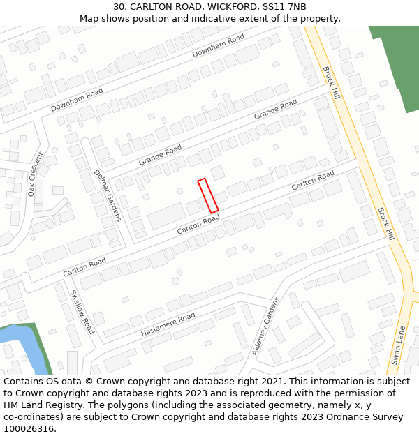 30, CARLTON ROAD, WICKFORD, SS11 7NB: Location map and indicative extent of plot