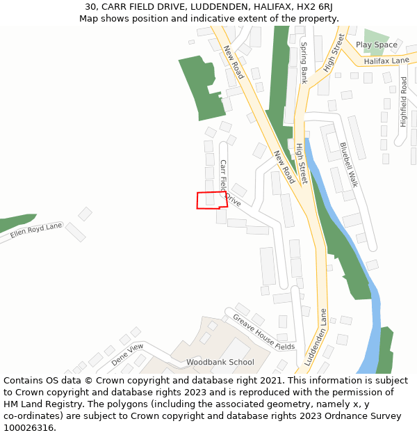 30, CARR FIELD DRIVE, LUDDENDEN, HALIFAX, HX2 6RJ: Location map and indicative extent of plot