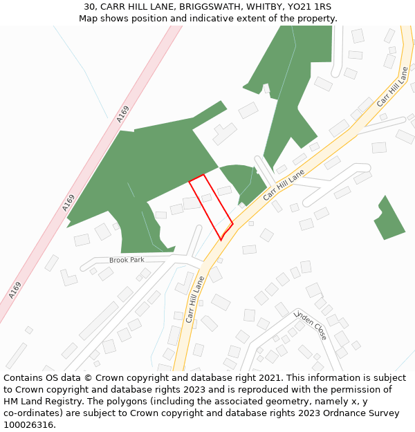 30, CARR HILL LANE, BRIGGSWATH, WHITBY, YO21 1RS: Location map and indicative extent of plot