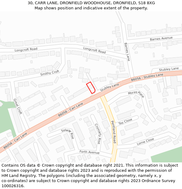 30, CARR LANE, DRONFIELD WOODHOUSE, DRONFIELD, S18 8XG: Location map and indicative extent of plot