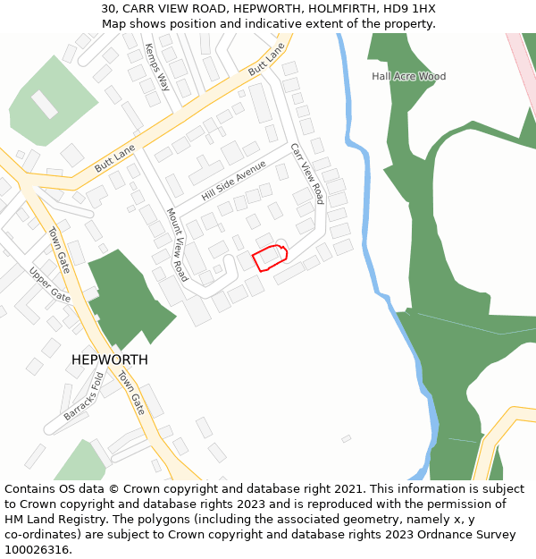 30, CARR VIEW ROAD, HEPWORTH, HOLMFIRTH, HD9 1HX: Location map and indicative extent of plot