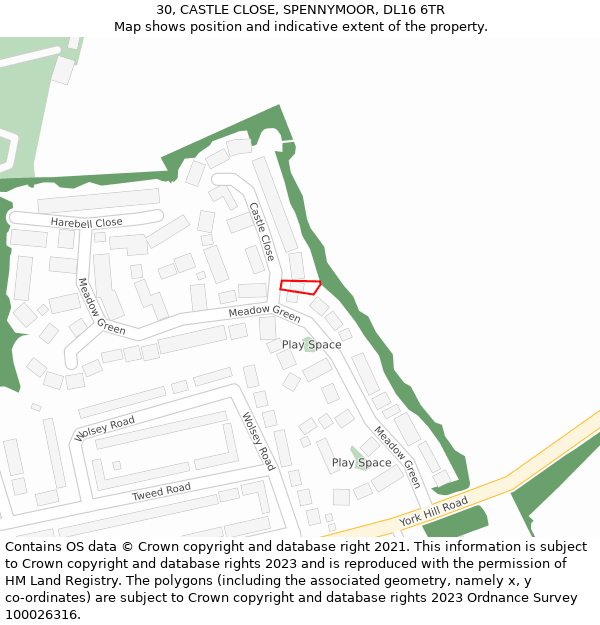 30, CASTLE CLOSE, SPENNYMOOR, DL16 6TR: Location map and indicative extent of plot