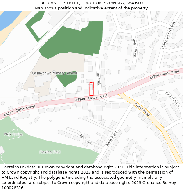 30, CASTLE STREET, LOUGHOR, SWANSEA, SA4 6TU: Location map and indicative extent of plot