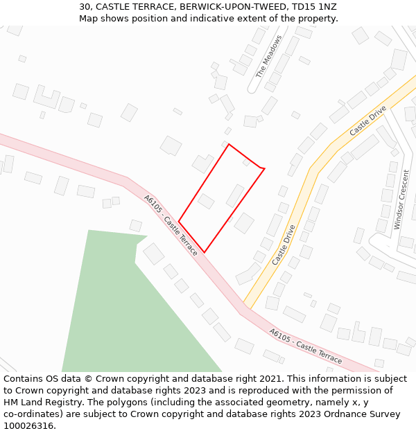 30, CASTLE TERRACE, BERWICK-UPON-TWEED, TD15 1NZ: Location map and indicative extent of plot