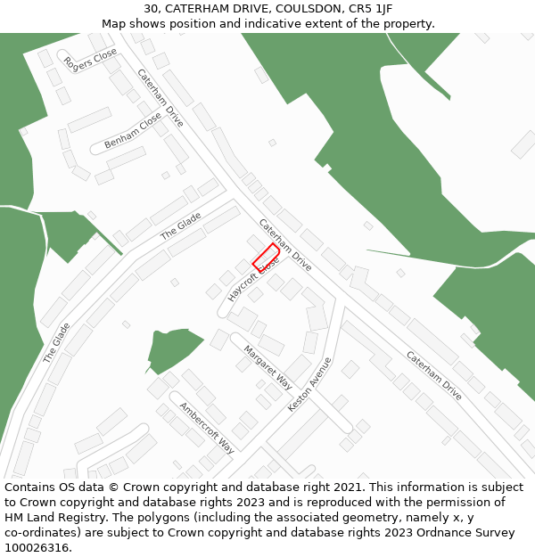 30, CATERHAM DRIVE, COULSDON, CR5 1JF: Location map and indicative extent of plot