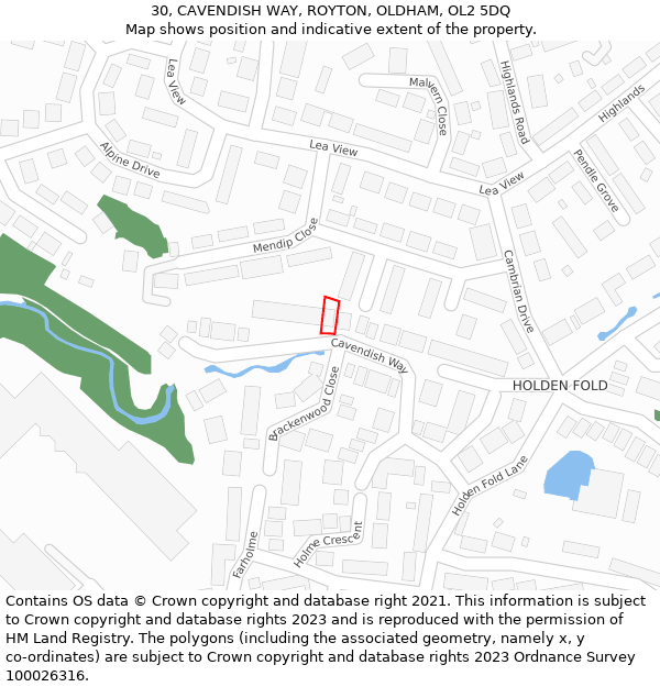 30, CAVENDISH WAY, ROYTON, OLDHAM, OL2 5DQ: Location map and indicative extent of plot