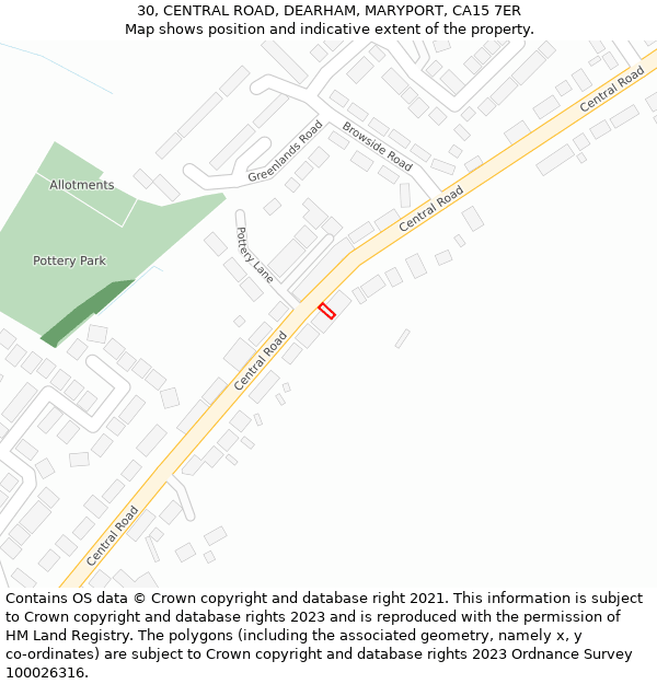 30, CENTRAL ROAD, DEARHAM, MARYPORT, CA15 7ER: Location map and indicative extent of plot