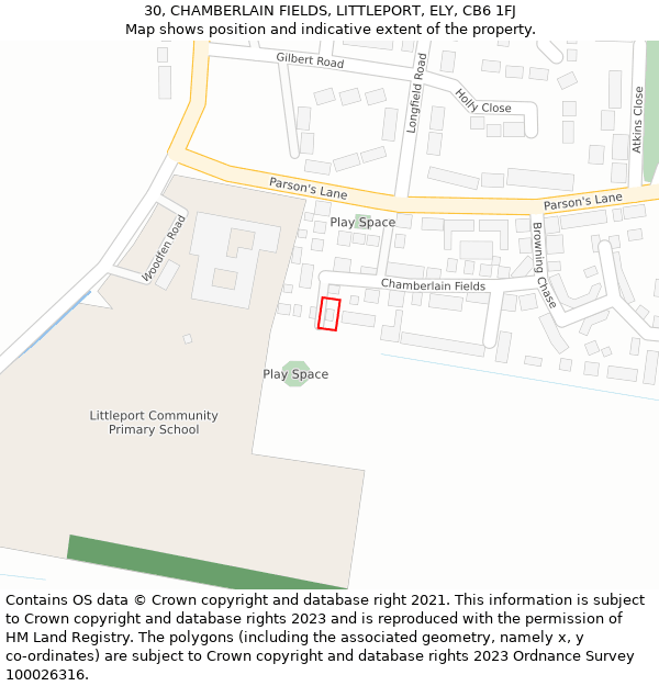 30, CHAMBERLAIN FIELDS, LITTLEPORT, ELY, CB6 1FJ: Location map and indicative extent of plot