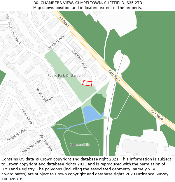 30, CHAMBERS VIEW, CHAPELTOWN, SHEFFIELD, S35 2TB: Location map and indicative extent of plot