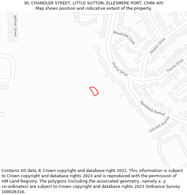 30, CHANDLER STREET, LITTLE SUTTON, ELLESMERE PORT, CH66 4AY: Location map and indicative extent of plot