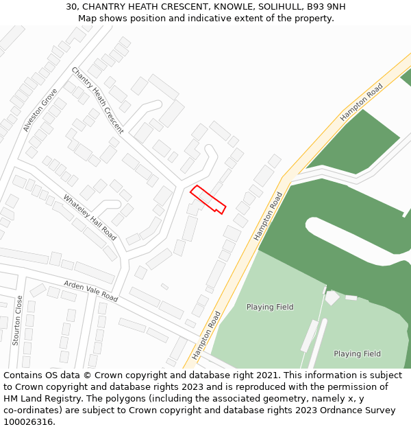 30, CHANTRY HEATH CRESCENT, KNOWLE, SOLIHULL, B93 9NH: Location map and indicative extent of plot
