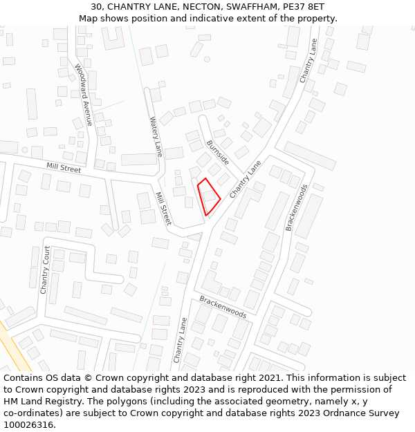 30, CHANTRY LANE, NECTON, SWAFFHAM, PE37 8ET: Location map and indicative extent of plot