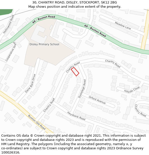 30, CHANTRY ROAD, DISLEY, STOCKPORT, SK12 2BG: Location map and indicative extent of plot