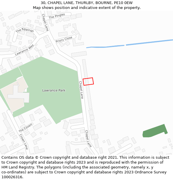 30, CHAPEL LANE, THURLBY, BOURNE, PE10 0EW: Location map and indicative extent of plot