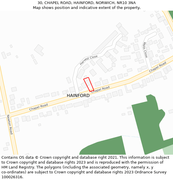 30, CHAPEL ROAD, HAINFORD, NORWICH, NR10 3NA: Location map and indicative extent of plot