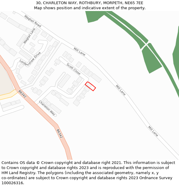 30, CHARLETON WAY, ROTHBURY, MORPETH, NE65 7EE: Location map and indicative extent of plot