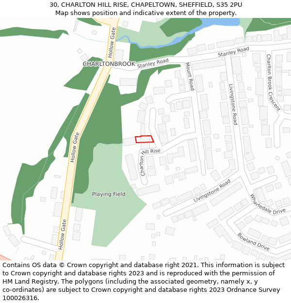 30, CHARLTON HILL RISE, CHAPELTOWN, SHEFFIELD, S35 2PU: Location map and indicative extent of plot